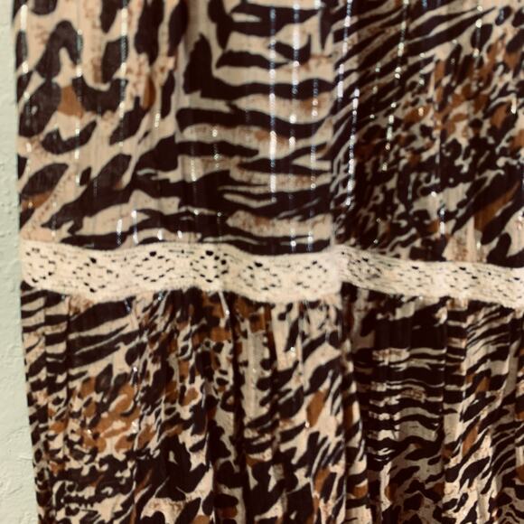 ZOE D. Skirt Maxi Leopard Lace Tiered Elastic Waist Metallic Thread Prairie - Picture 10 of 14